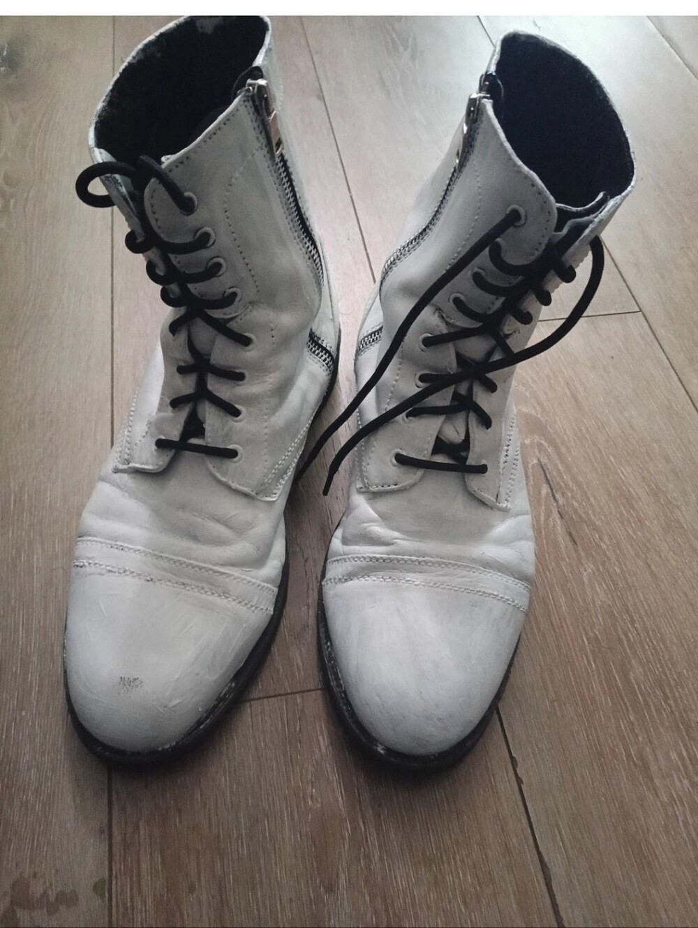 Straight To Hell Division Black Leather Combat Boot Painted White Size 11 Men